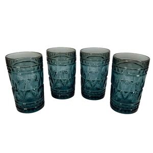 Indiana Glass Colony Park Lane Blue Juice Glasses Set of 4 Starburst Vintage